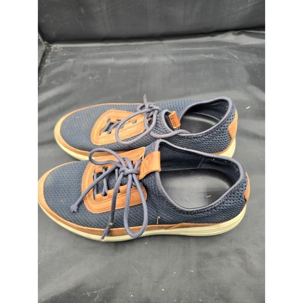 ECCO Mens Sport Shoe Navy Weave Caramel Leather Trim Danish‎ Sz 8